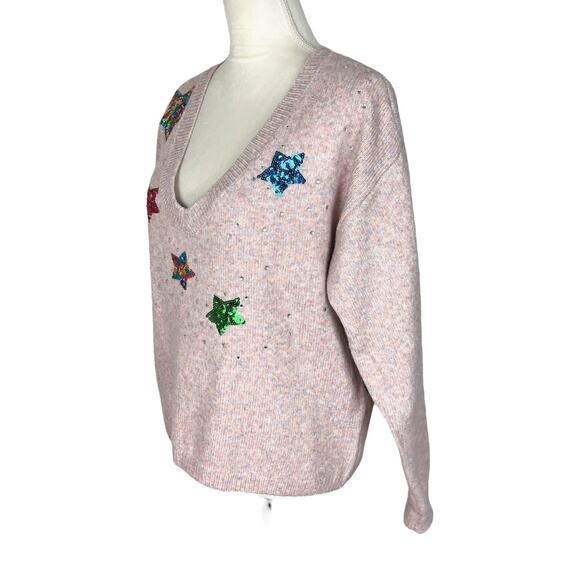 Modcloth Sparkles & Stardust Embellished Sequins V-Neck Sweater Size Medium NEW - Picture 3 of 8